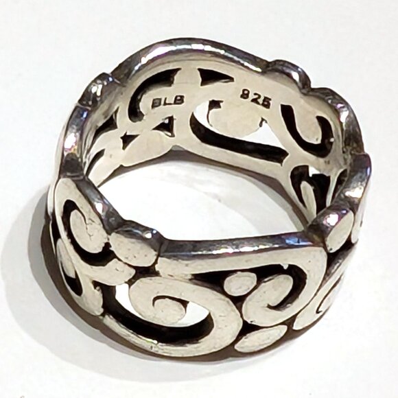 Heavy ornate art nouveau openwork band ring sterling Size 6 - Picture 4 of 6